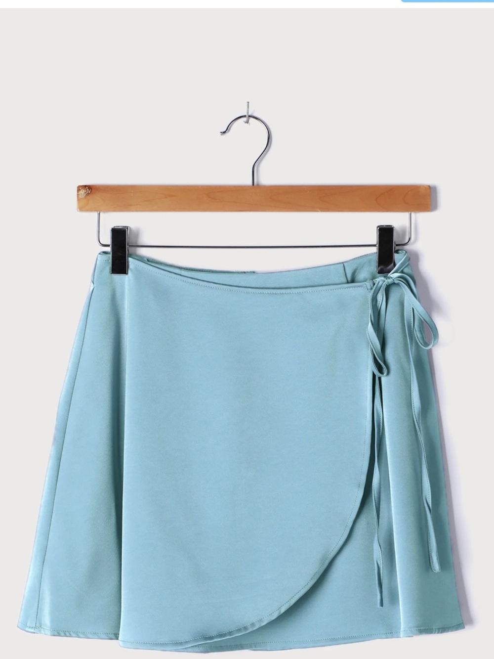 Lulus NWOT Dusty Satin Blue Wrap Mini Skirt - Women's Summer Skirt